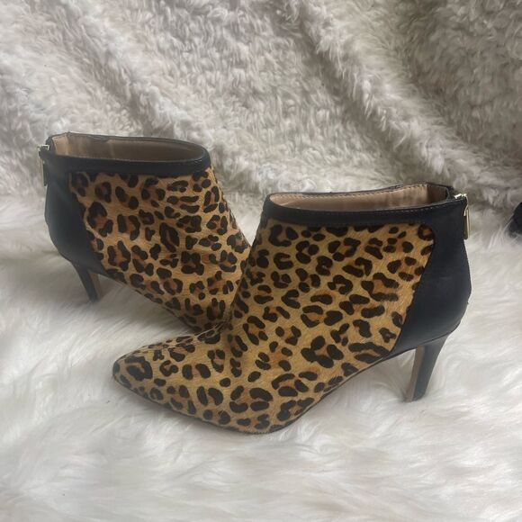 Adrienne Vittadini leather calf hair Chita print ankle boots black trim SZ7.5M - Picture 8 of 15